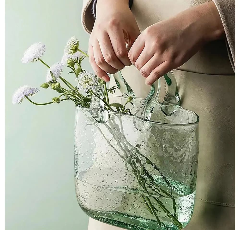 Muxing Glasvase Handtaschenform Klar Deko Vase