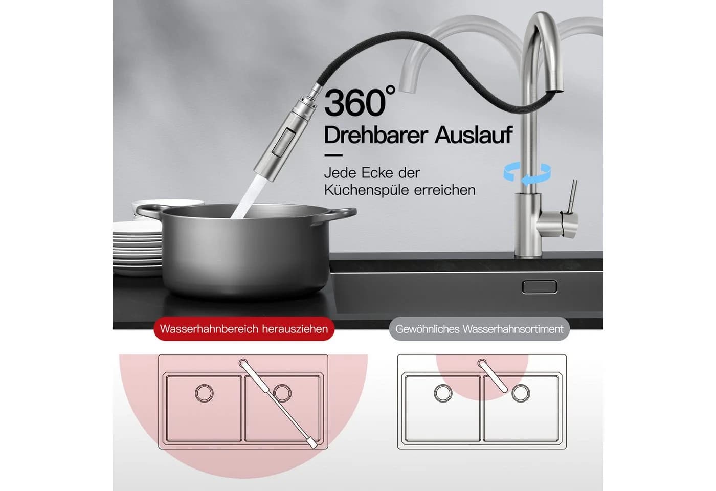 Rainsworth Küchenarmatur Ausziehbar 360° Edelstahl Silber - Bild 4