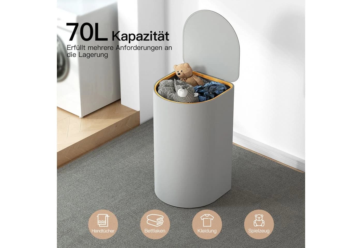Rainsworth Wäschekorb 70L mit 4 Wäschesäcken Grau - Bild 4