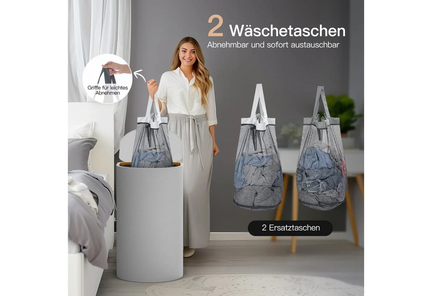 Rainsworth Wäschekorb 70L mit 4 Wäschesäcken Grau - Bild 5