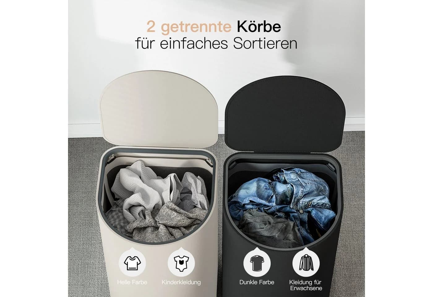 Rainsworth Wäschekorb mit Deckel 140L Schwarz Beige
