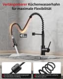 Rainsworth Küchenarmatur Schwarz Ausziehbar mit Brause 360° Drehung Bild 5