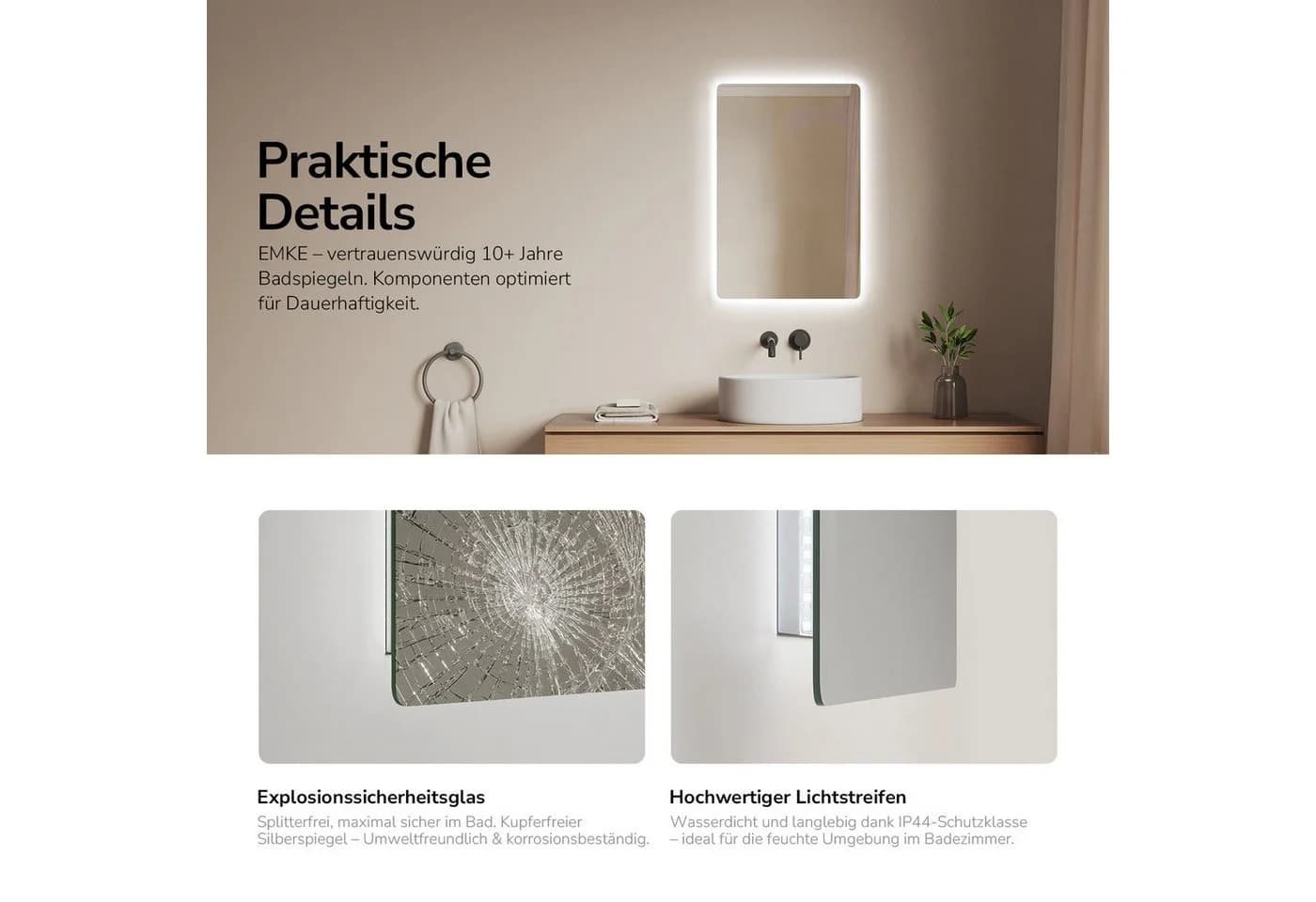 EMKE LED Badspiegel mit Anti-Beschlag und 2 Lichtfarben - Bild 5