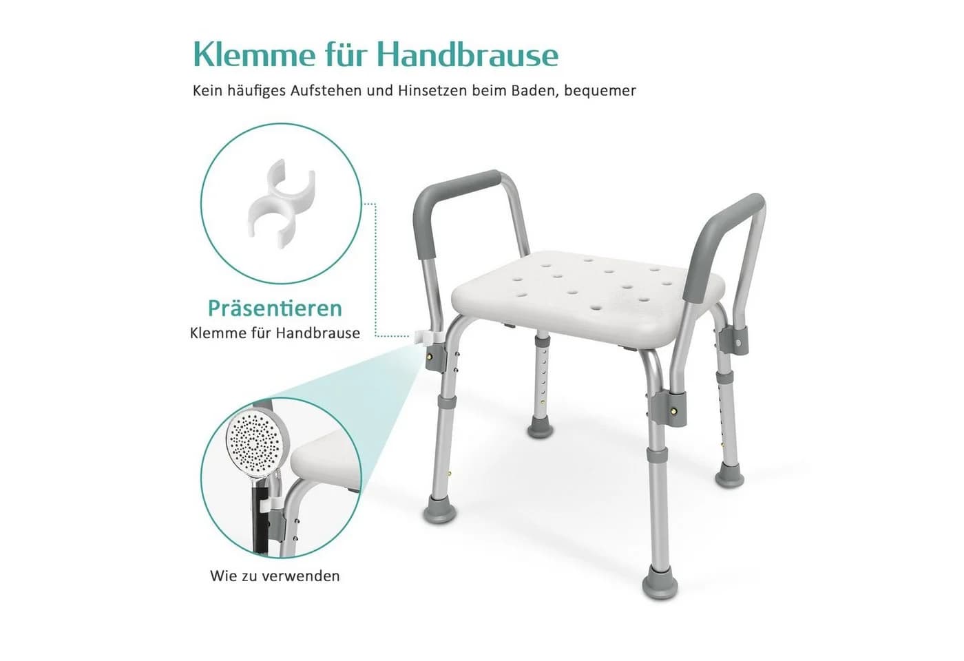 EMKE Duschhocker weiß höhenverstellbar mit Armlehnen - Bild 4
