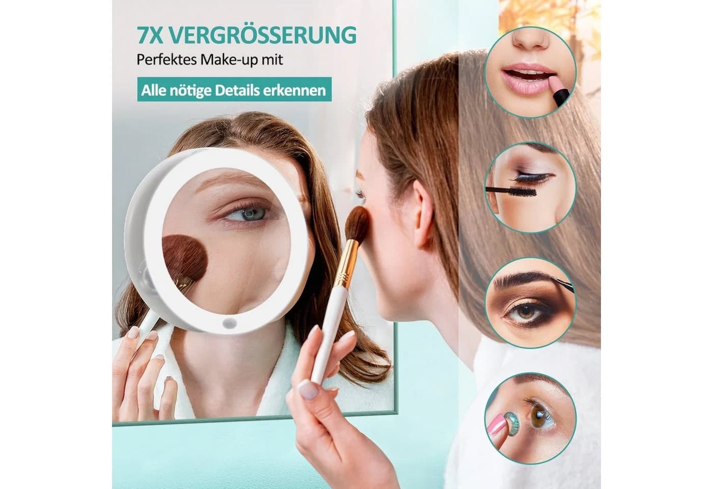 EMKE LED Schminkspiegel mit 7x Vergrößerung & Saugnapf - Weiß - Bild 4