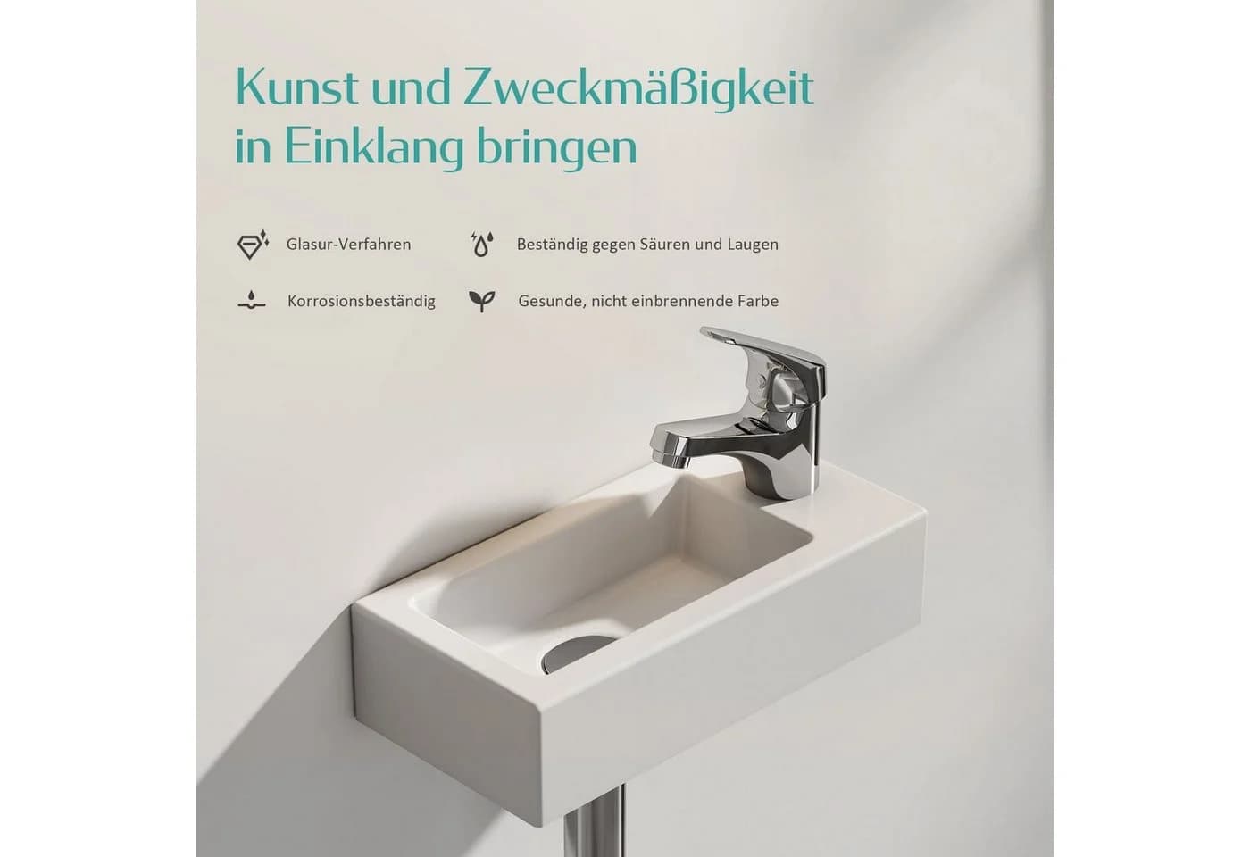 EMKE Waschbecken Hängewaschbecken Aufsatzwaschbecken Keramik Eckig Weiß - Bild 5