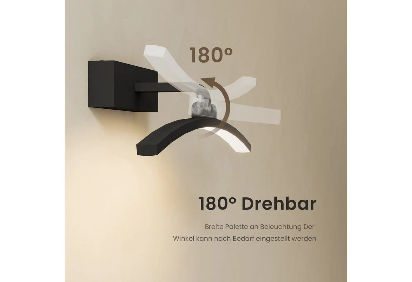 EMKE LED Spiegelleuchte 40cm Schwarz 180° drehbar - Bild 3