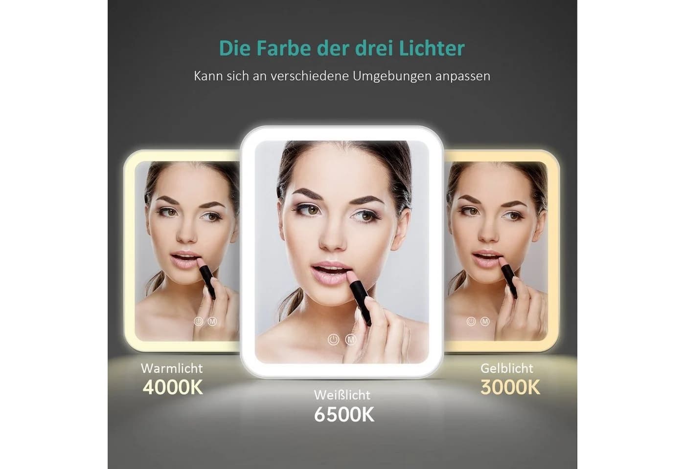 EMKE Kosmetikspiegel mit LED-Beleuchtung 3x Vergrößerung USB - Bild 5