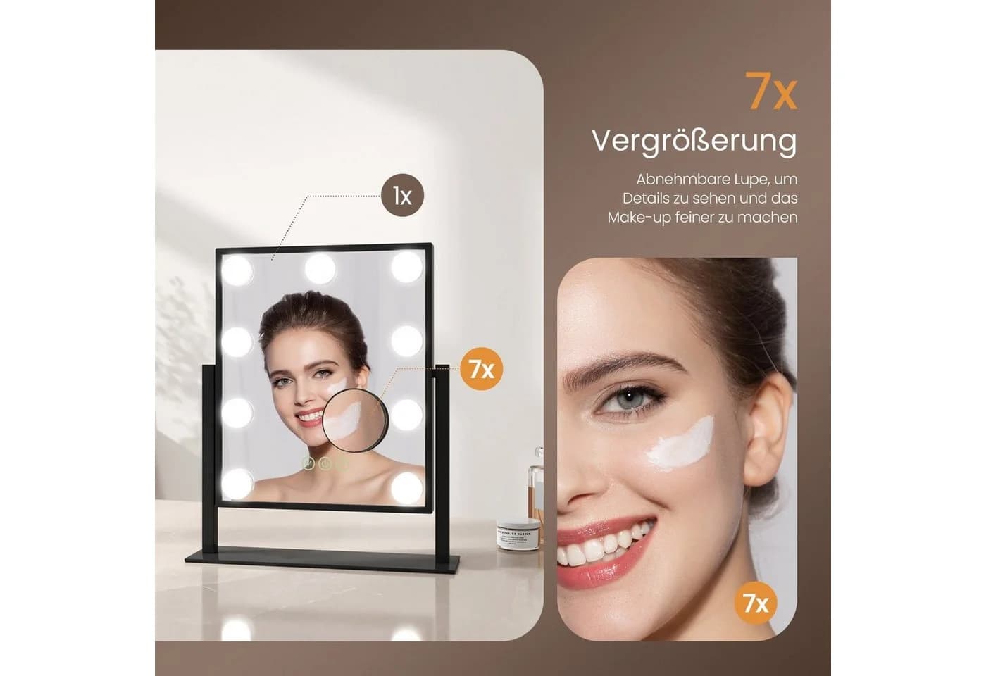 EMKE Kosmetikspiegel Hollywood mit 7-fach Lupe & LED-Beleuchtung Schwarz - Bild 5