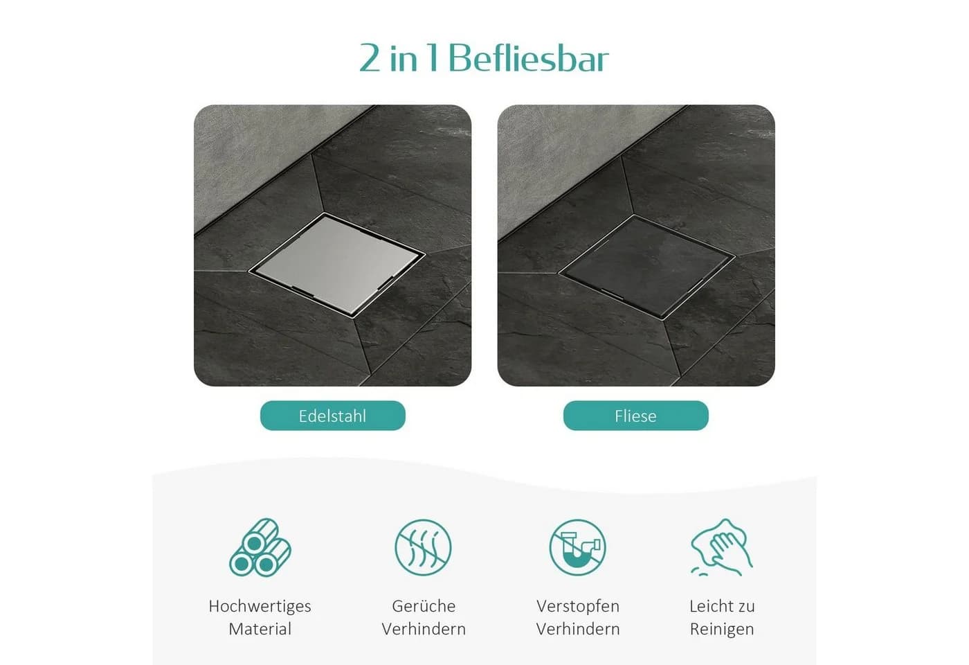 EMKE Duschrinne Edelstahl Bodenablauf Quadratisch 2 in 1 Komplettset - Bild 4