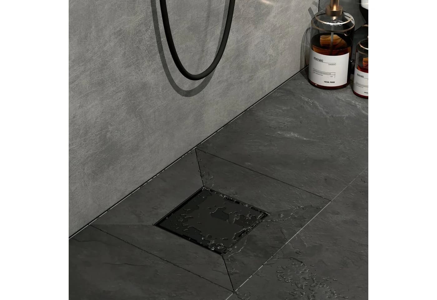 EMKE Duschrinne Edelstahl Schwarz Quadratisch 2-in-1 Komplettset