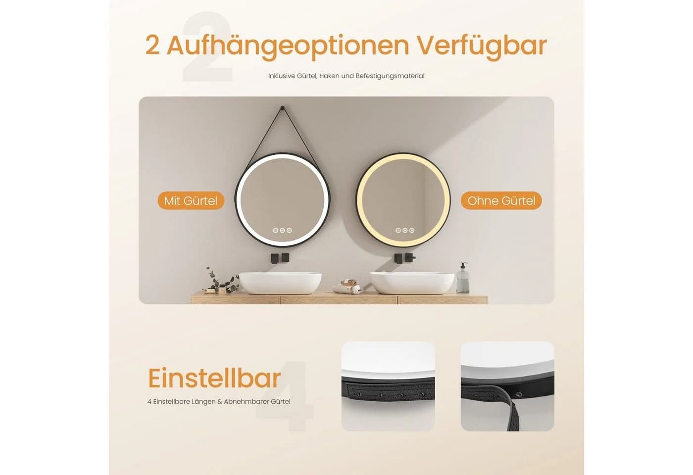 EMKE Badspiegel Antibeschlag Schwarz Touch Dimmbar LED - Bild 4