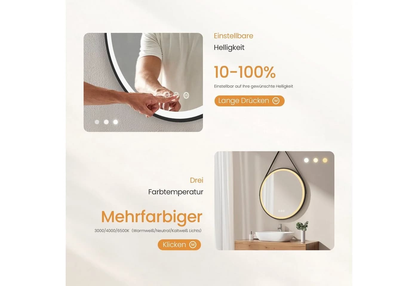 EMKE Badspiegel Antibeschlag Schwarz Touch Dimmbar LED - Bild 5