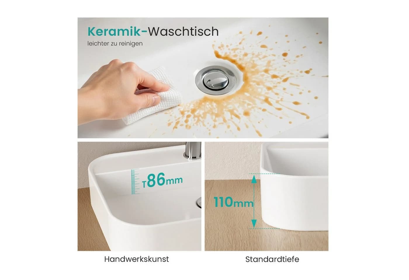 EMKE Aufsatzwaschbecken Weiß Keramik Eckig - Bild 4