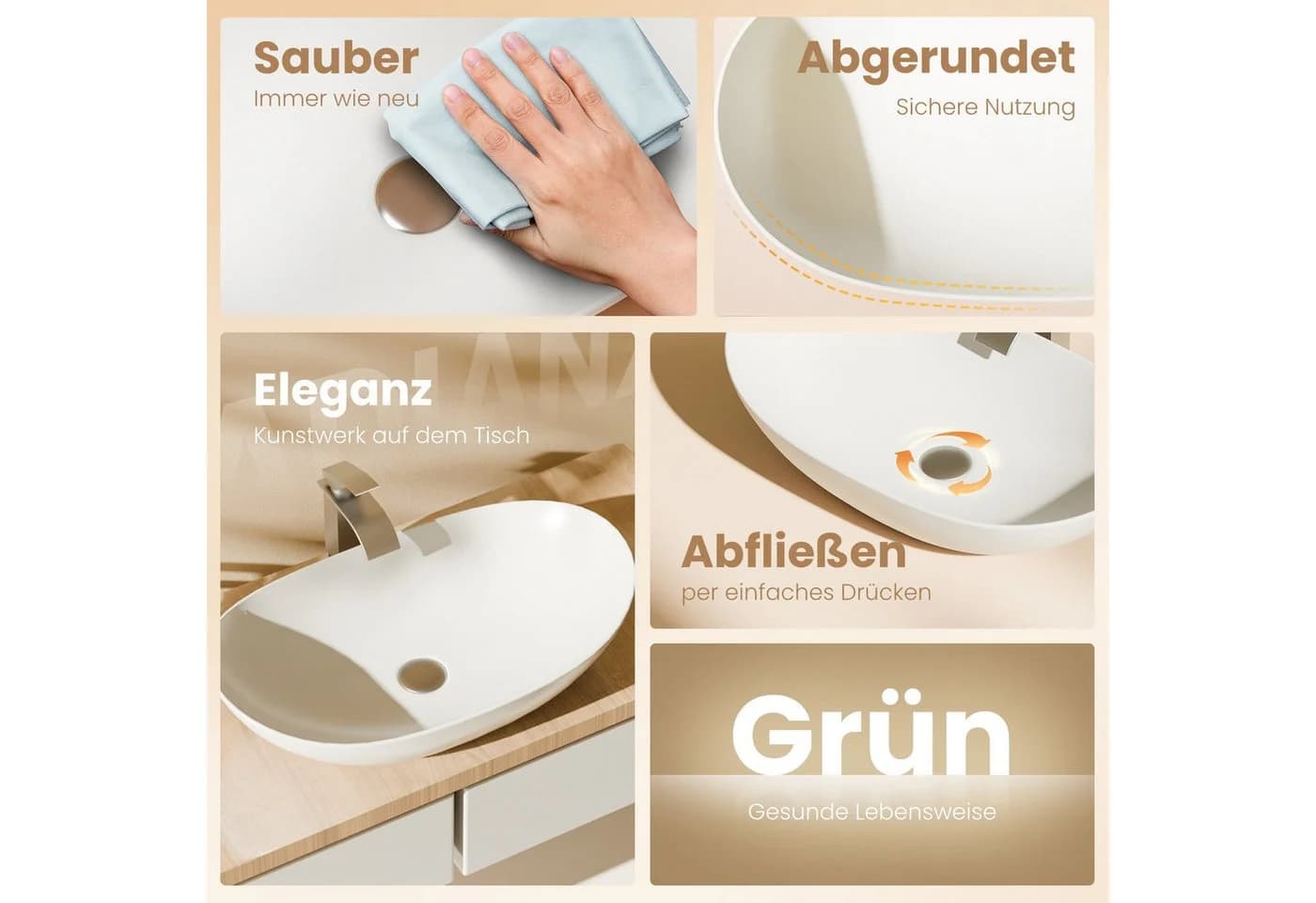 EMKE Aufsatzwaschbecken Oval Weiß Nano-Oberfläche - Bild 5