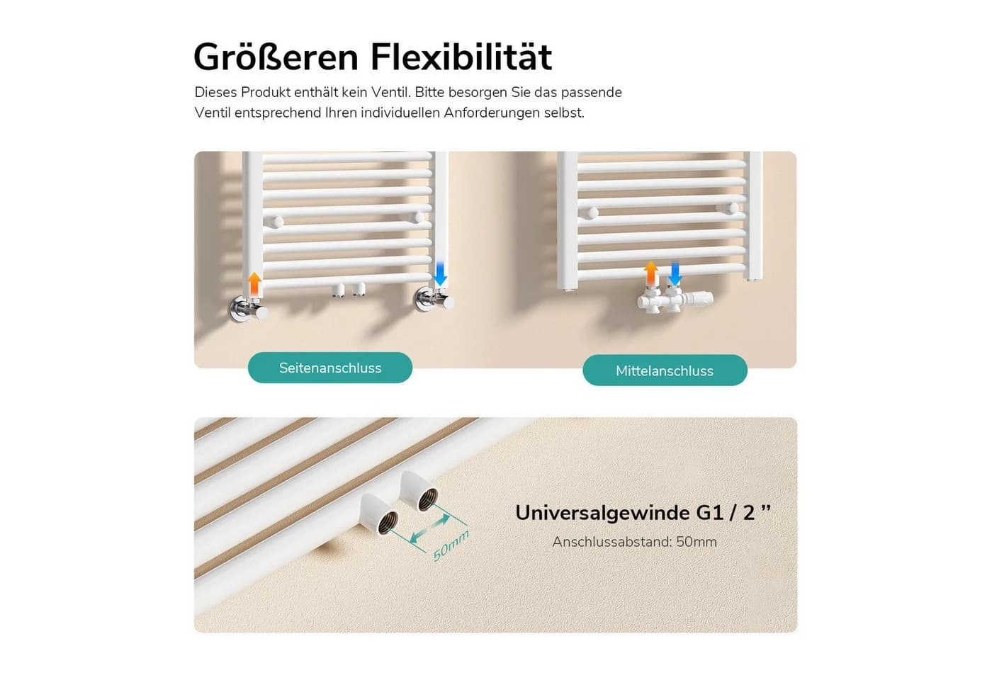 EMKE Badheizkörper Handtuchwärmer 75 cm Weiß Modern - Bild 4