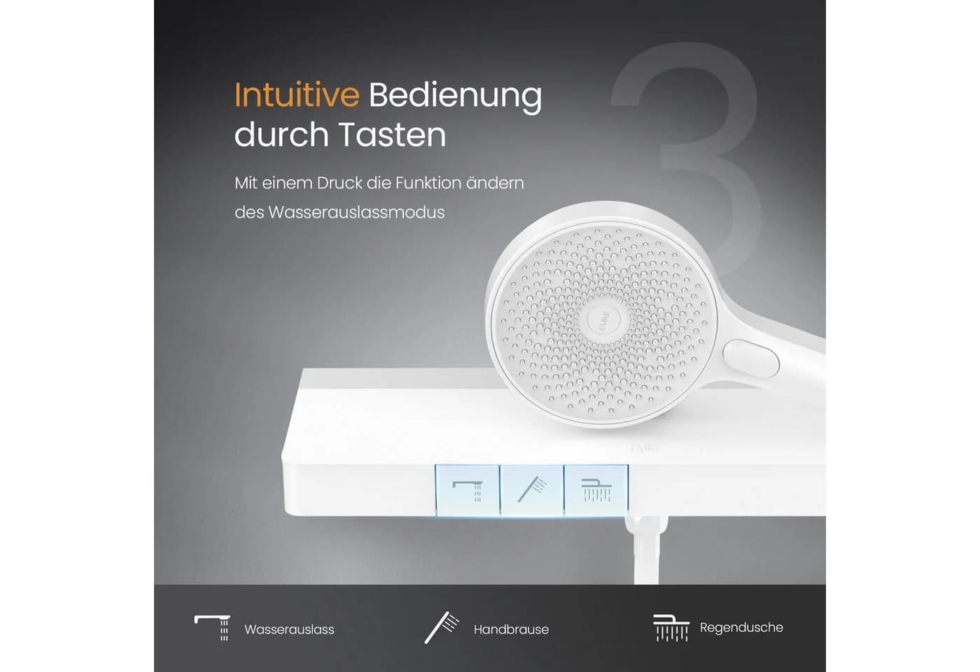 EMKE Duschsystem mit Thermostat und Regendusche Weiß