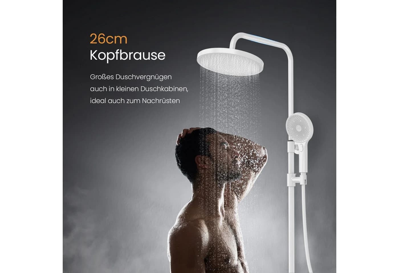 EMKE Duschsystem mit Thermostat und Regendusche Weiß - Bild 3
