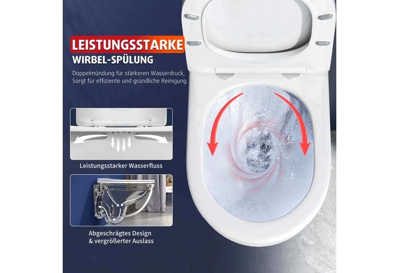 Rainsworth Flachspül-WC Hänge WC Spülrandlos Toilette 4.5/3L Soft-Close Weiß