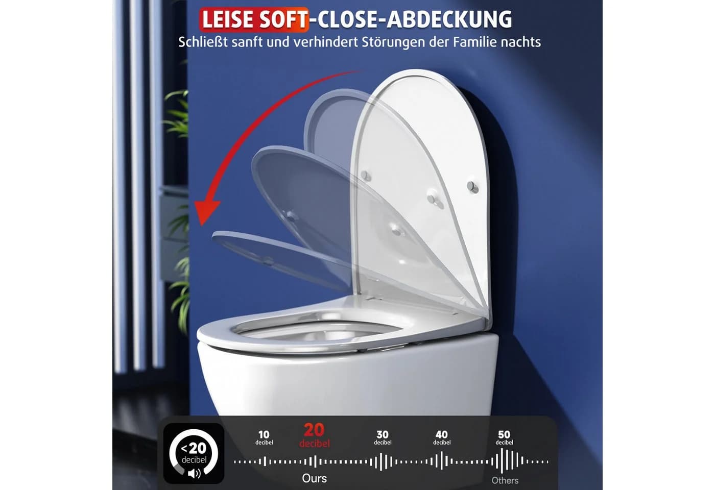 Rainsworth Flachspül-WC Hänge WC Spülrandlos Toilette 4.5/3L Soft-Close Weiß - Bild 5