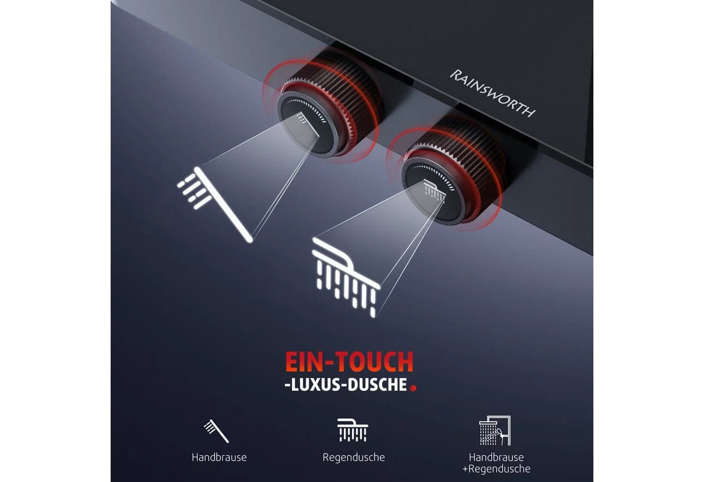 Rainsworth Duschsystem mit Thermostat und Glasablage Matt Schwarz