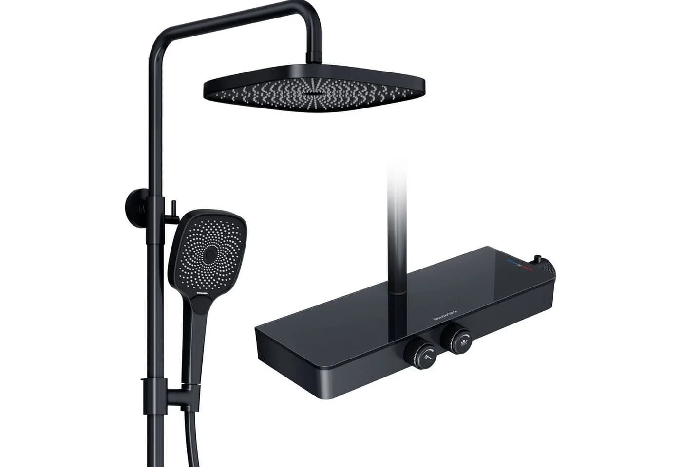 Rainsworth Duschsystem mit Thermostat und Glasablage Matt Schwarz - Bild 2