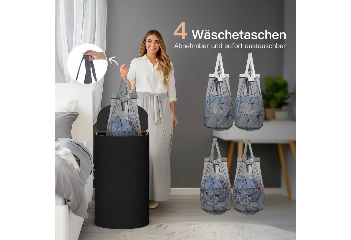 Rainsworth Wäschekorb 140L Wäschesammler mit 4 herausnehmbaren Wäschesäcken - Bild 4