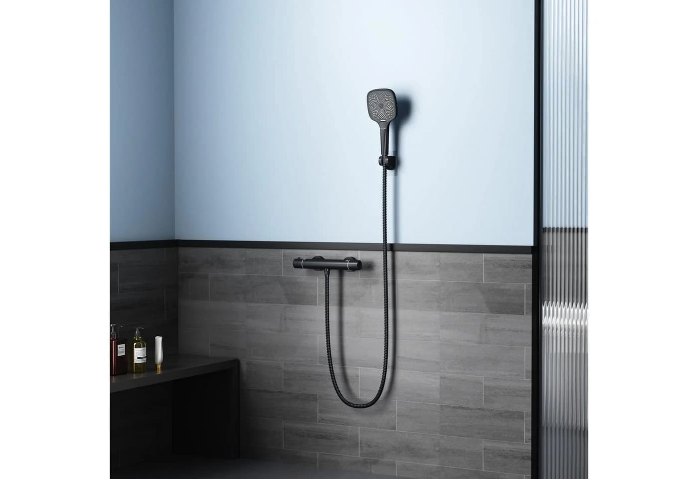 Rainsworth Brausegarnitur Duscharmatur mit Thermostat Schwarz