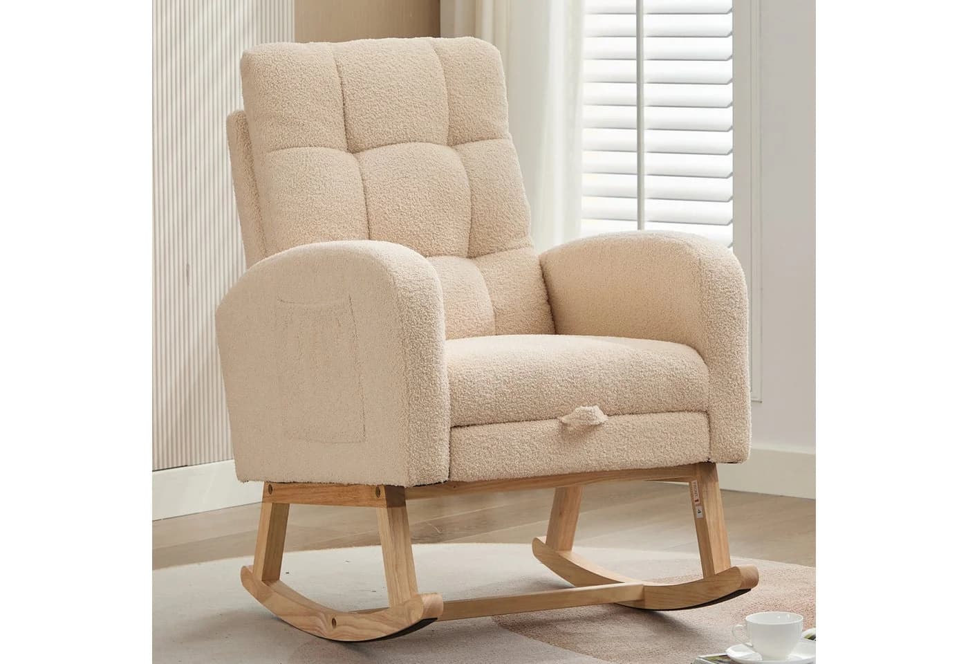 REDOM Schaukelstuhl Beige Teddyfleece-Bezug Relaxsessel