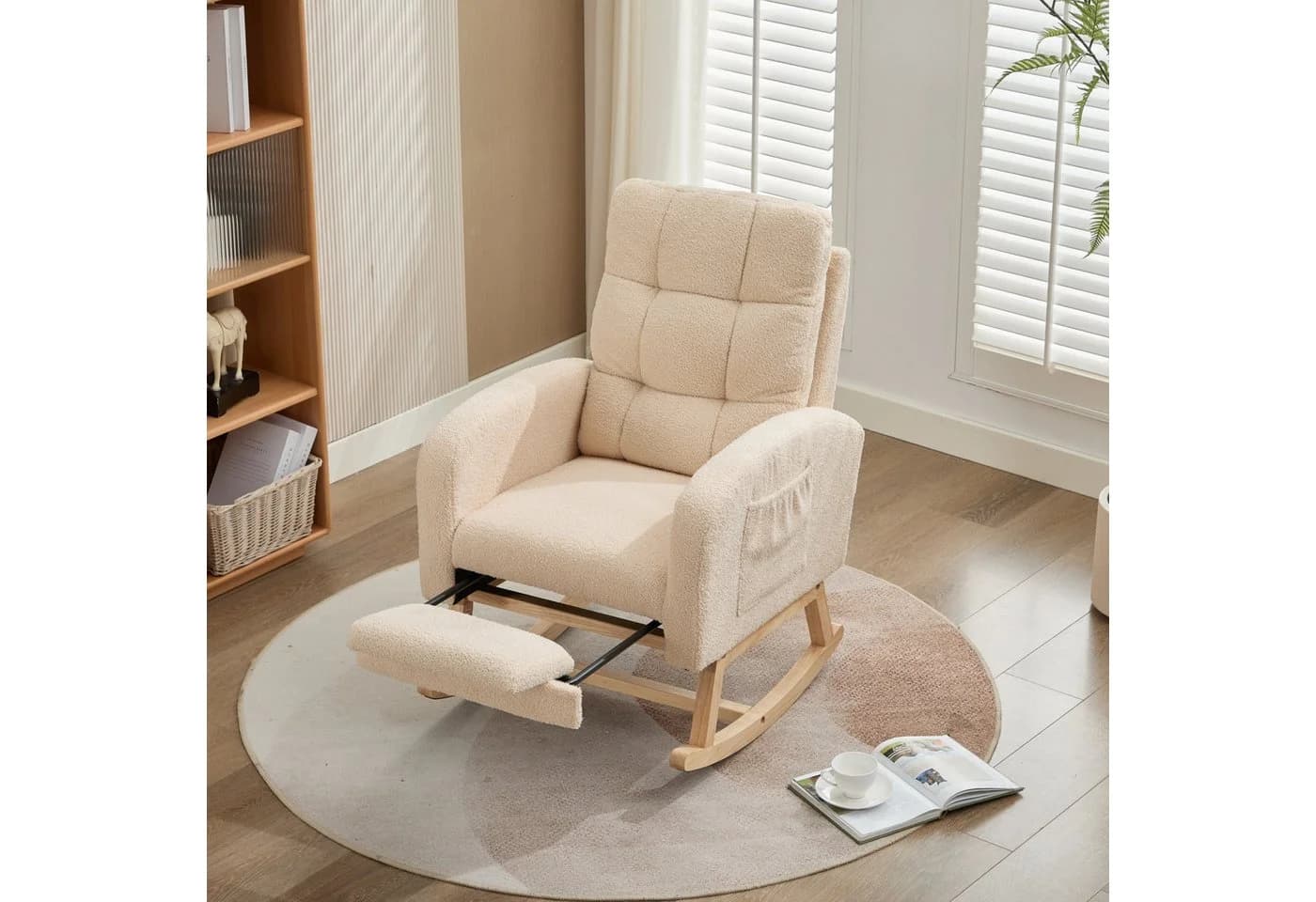 REDOM Schaukelstuhl Beige Teddyfleece-Bezug Relaxsessel - Bild 2