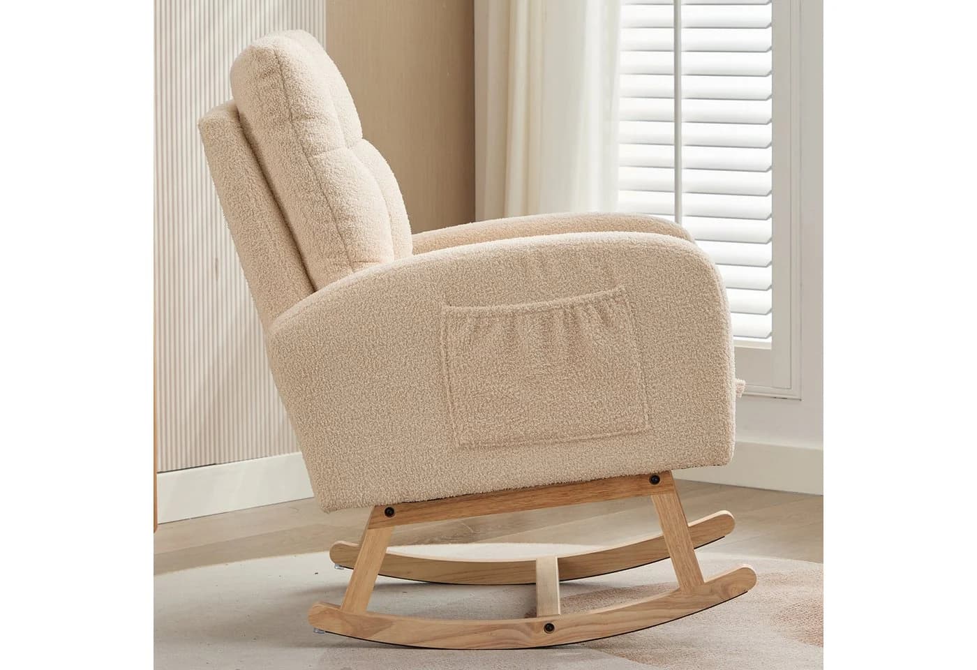 REDOM Schaukelstuhl Beige Teddyfleece-Bezug Relaxsessel - Bild 4