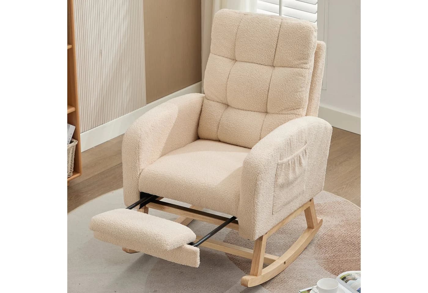 REDOM Schaukelstuhl Beige Teddyfleece-Bezug Relaxsessel - Bild 5