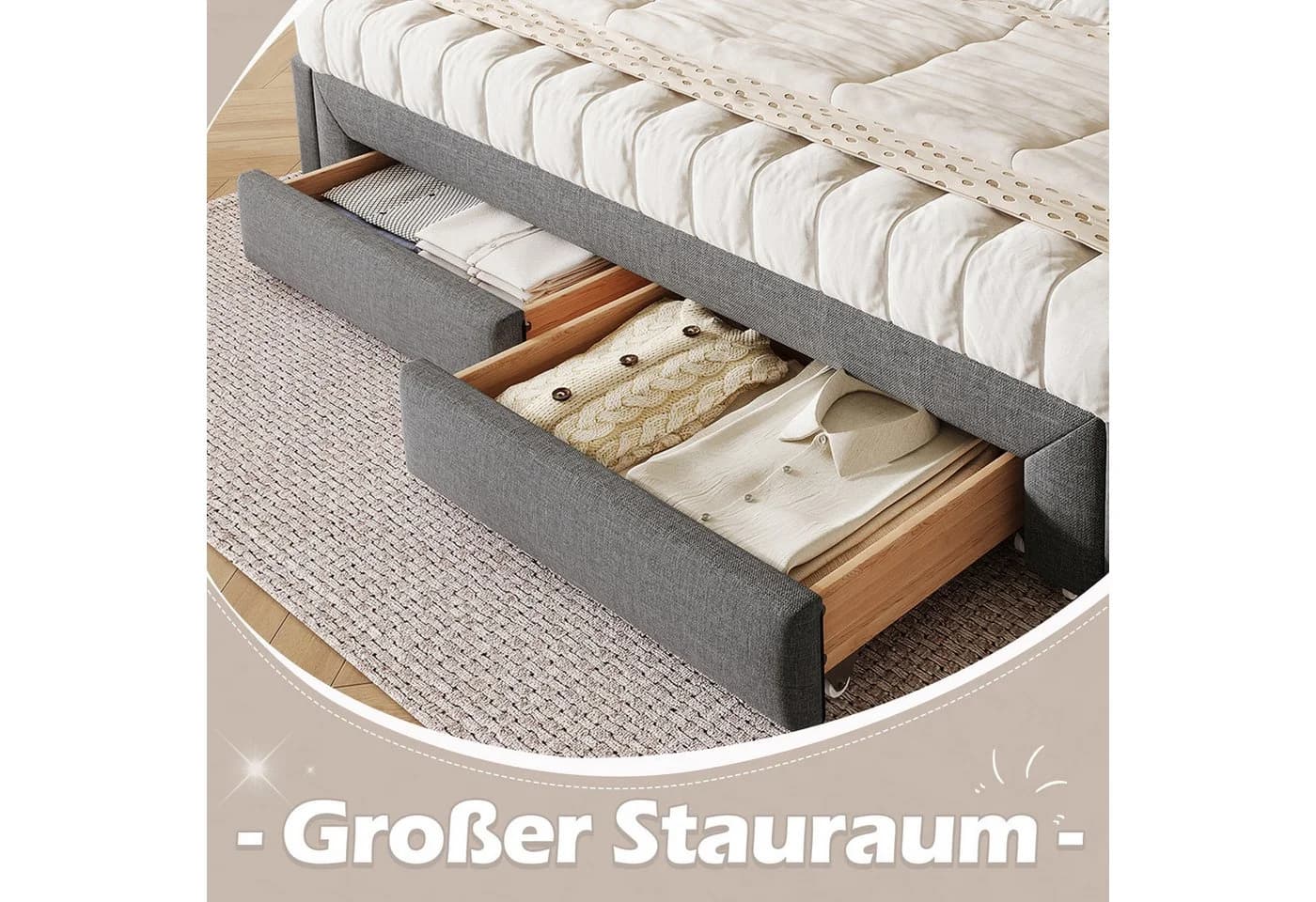 REDOM Daybett Grau Samt Ausziehbar mit Stauraum - Bild 4