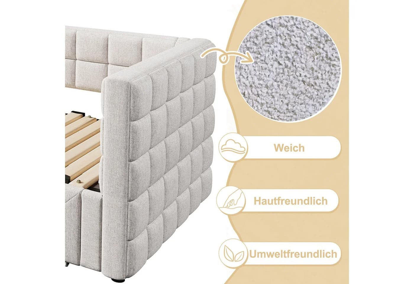 REDOM Daybett Beige Samt mit Stauraum & ausziehbar - Bild 4