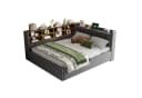 MODFU Schlafsofa Mit Hydraulischem Stauraum, Nachtlicht, USB & Typ-C Ladeanschlüssen, Samt, Polsterbett mit Ablagen und Staufächern, Multifunktionales Kinderbett 140x200 cm, ohne Matratze Bild 2