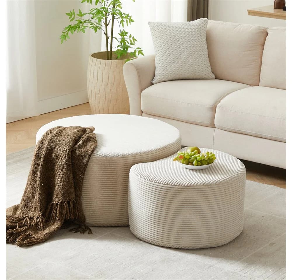 MODFU 2-teiliges gepolstertes Couchtisch-Set Beige Modern