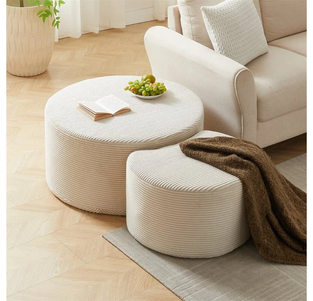 MODFU 2-teiliges gepolstertes Couchtisch-Set Beige Modern - Bild 5