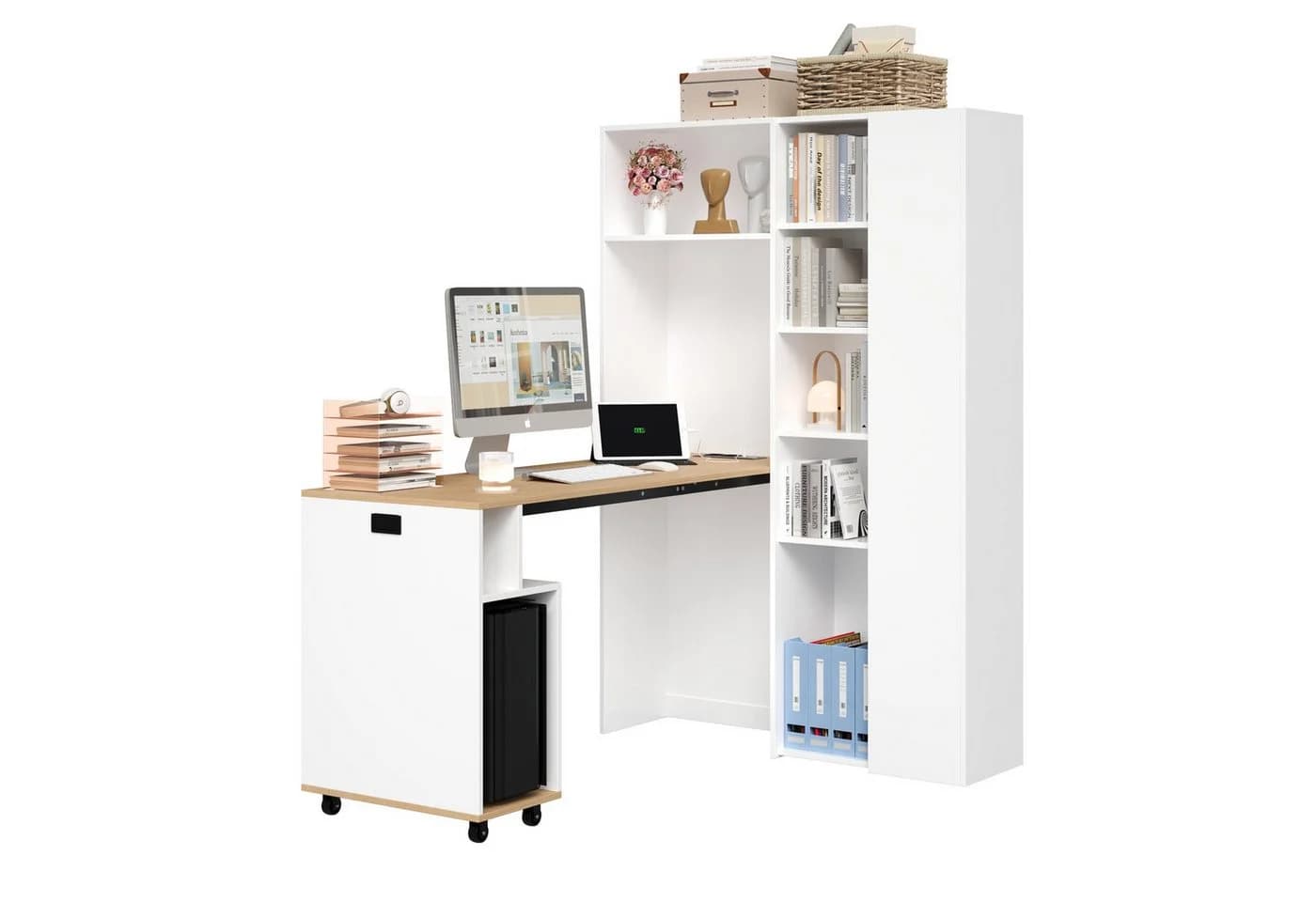 OKWISH Eckschreibtisch Klappbar 2-in-1 mit Steckdose USB Weiß - Bild 2