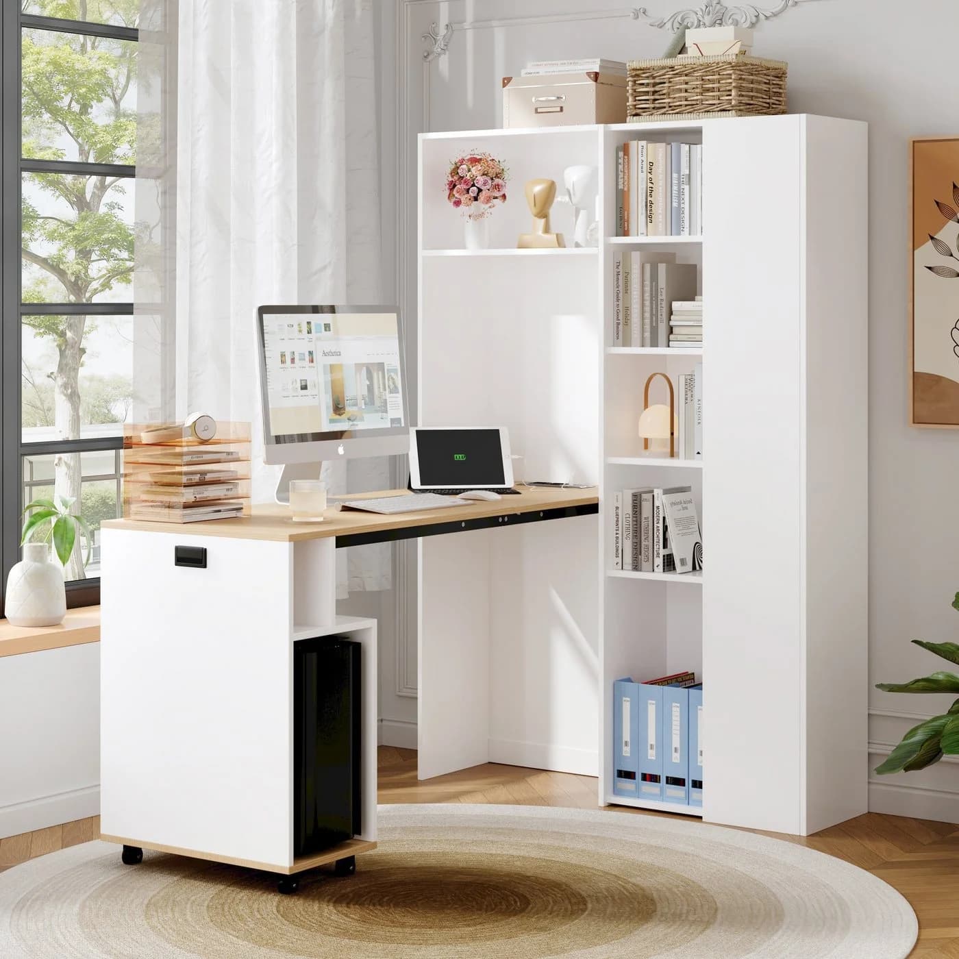 OKWISH Eckschreibtisch Klappbar 2-in-1 mit Steckdose USB Weiß - Bild 3