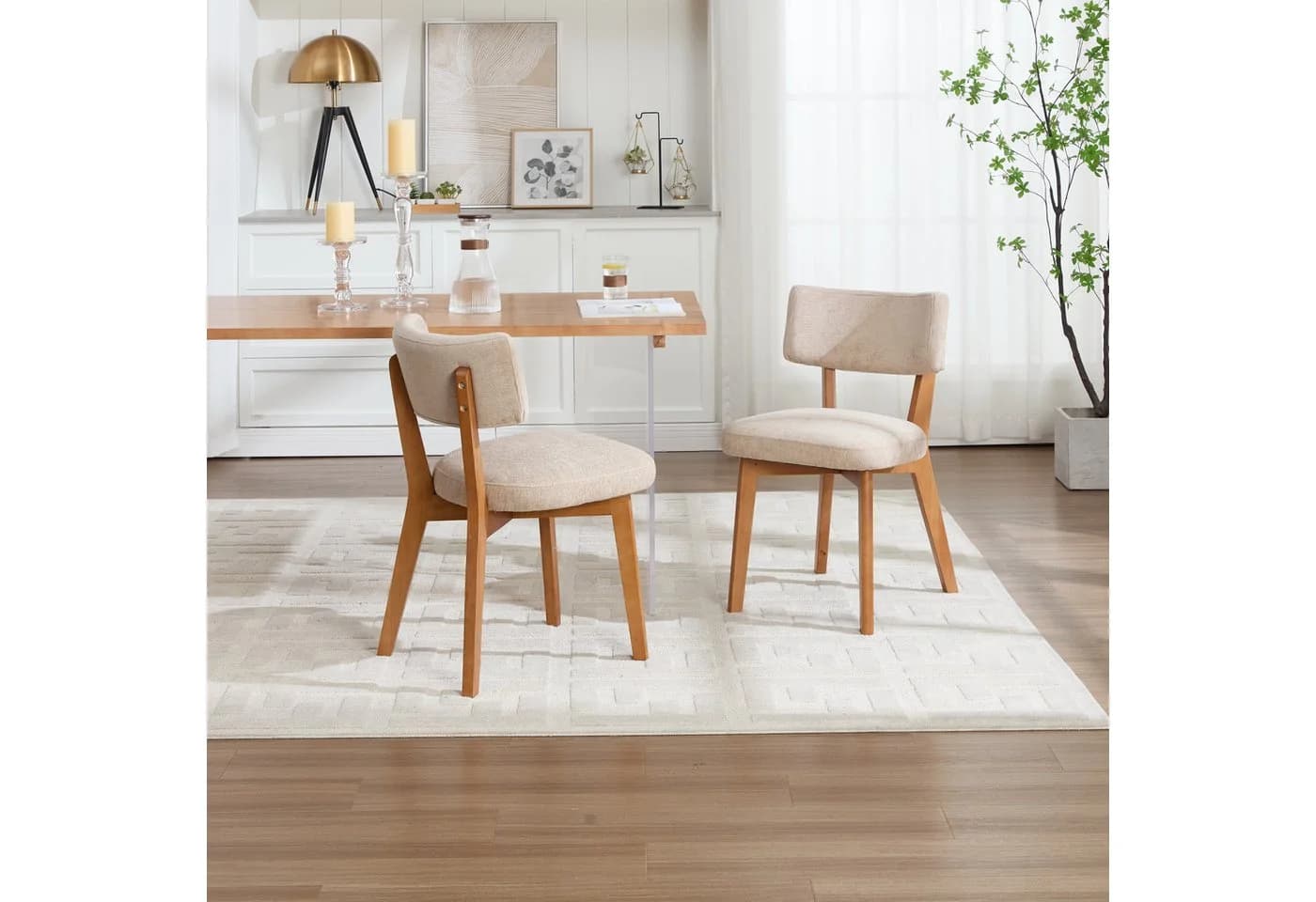 OKWISH 4-Fußstuhl Esszimmerstuhl 2er-Set Massivholzbeine Ergonomisch