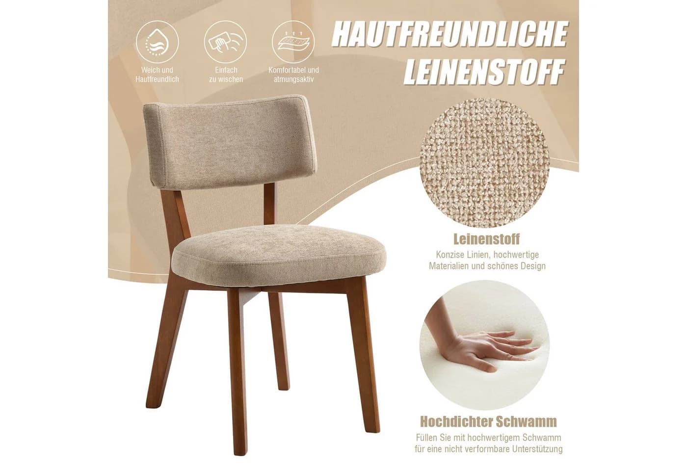 OKWISH 4-Fußstuhl Esszimmerstuhl 2er-Set Massivholzbeine Ergonomisch - Bild 3