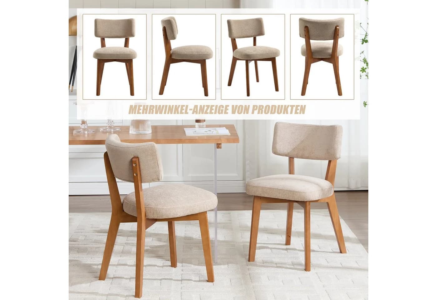 OKWISH 4-Fußstuhl Esszimmerstuhl 2er-Set Massivholzbeine Ergonomisch - Bild 4