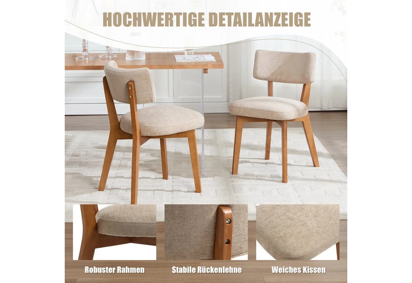 OKWISH 4-Fußstuhl Esszimmerstuhl 2er-Set Massivholzbeine Ergonomisch - Bild 5