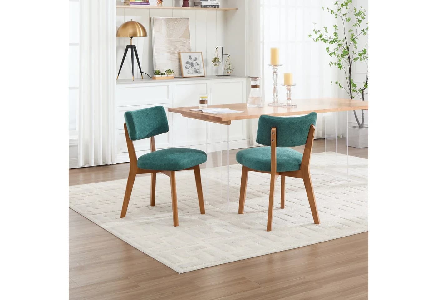 OKWISH Esszimmerstuhl 2er-Set Massivholz Grün Polsterstuhl - Bild 2