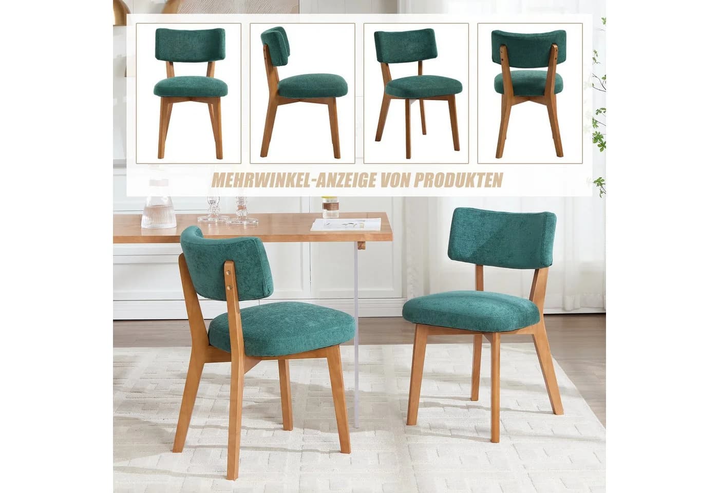 OKWISH Esszimmerstuhl 2er-Set Massivholz Grün Polsterstuhl - Bild 5