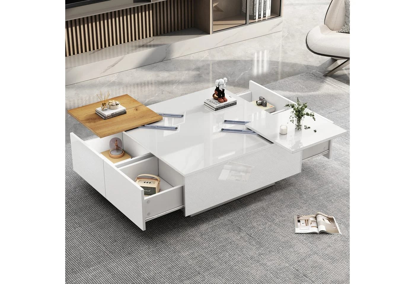 REDOM Couchtisch Modernes Schiebetischdesign, langlebige Spanplatte, quadratisch, mit vier Schubladen - Bild 5