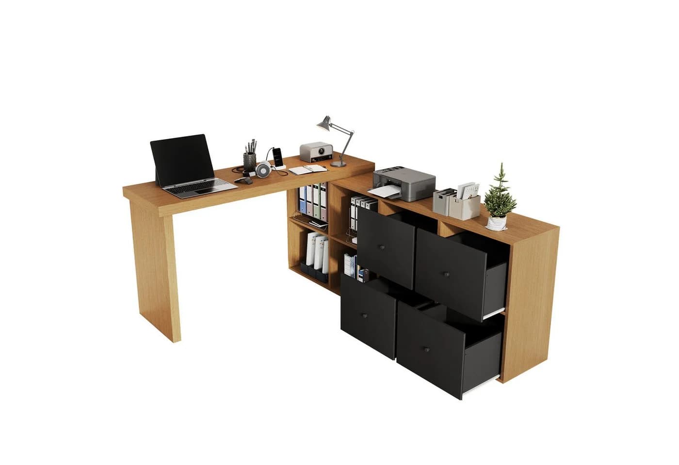 REDOM Eckschreibtisch L-Form Schwarz 360° drehbar mit Stauraum - Bild 4