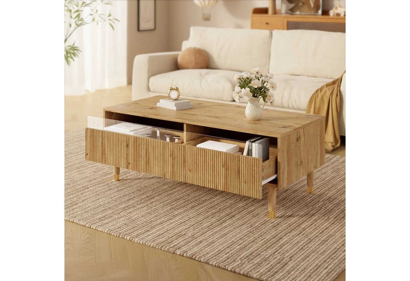 REDOM Couchtisch mit 2 großen Schubladen aus Acryl mit Wellenstruktur - Bild 2