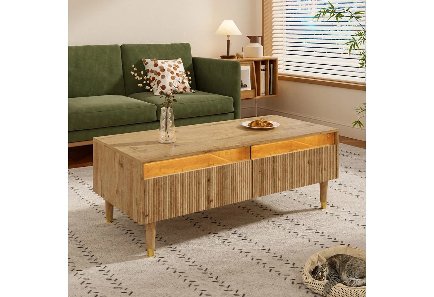 REDOM Couchtisch mit 2 großen Schubladen aus Acryl mit Wellenstruktur - Bild 5