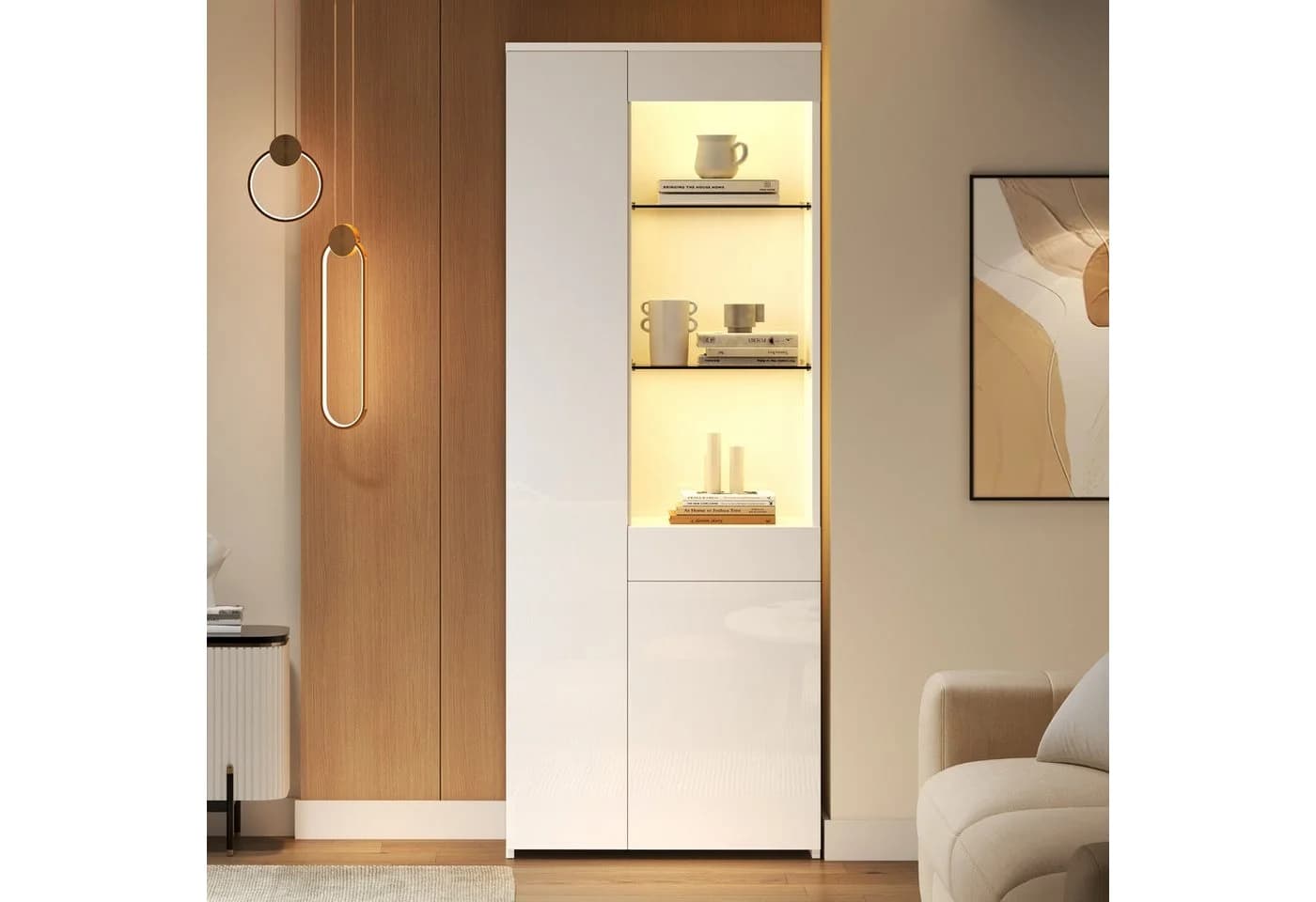 REDOM Vitrine Weiß Hochglanz Glasvitrine mit LED-Beleuchtung - Bild 2